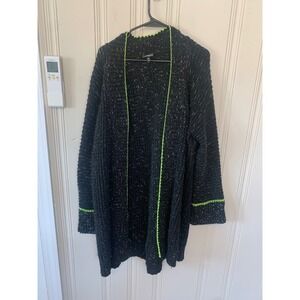 Express Open Front‎ Cardigan Sweater Black Neon Green Metallic Knit M/L